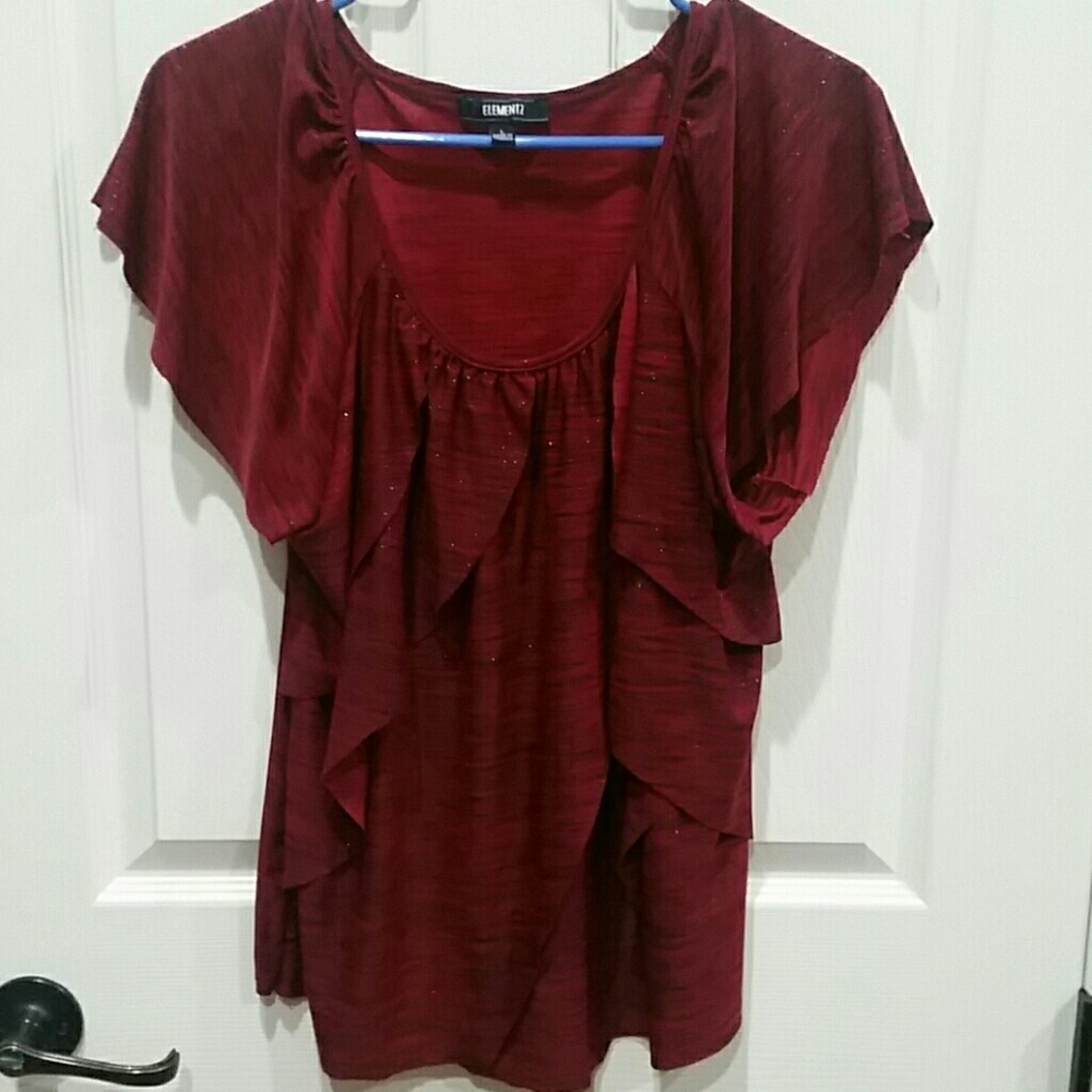 Elementz Large ruffle maroon blouse w/ sparkle